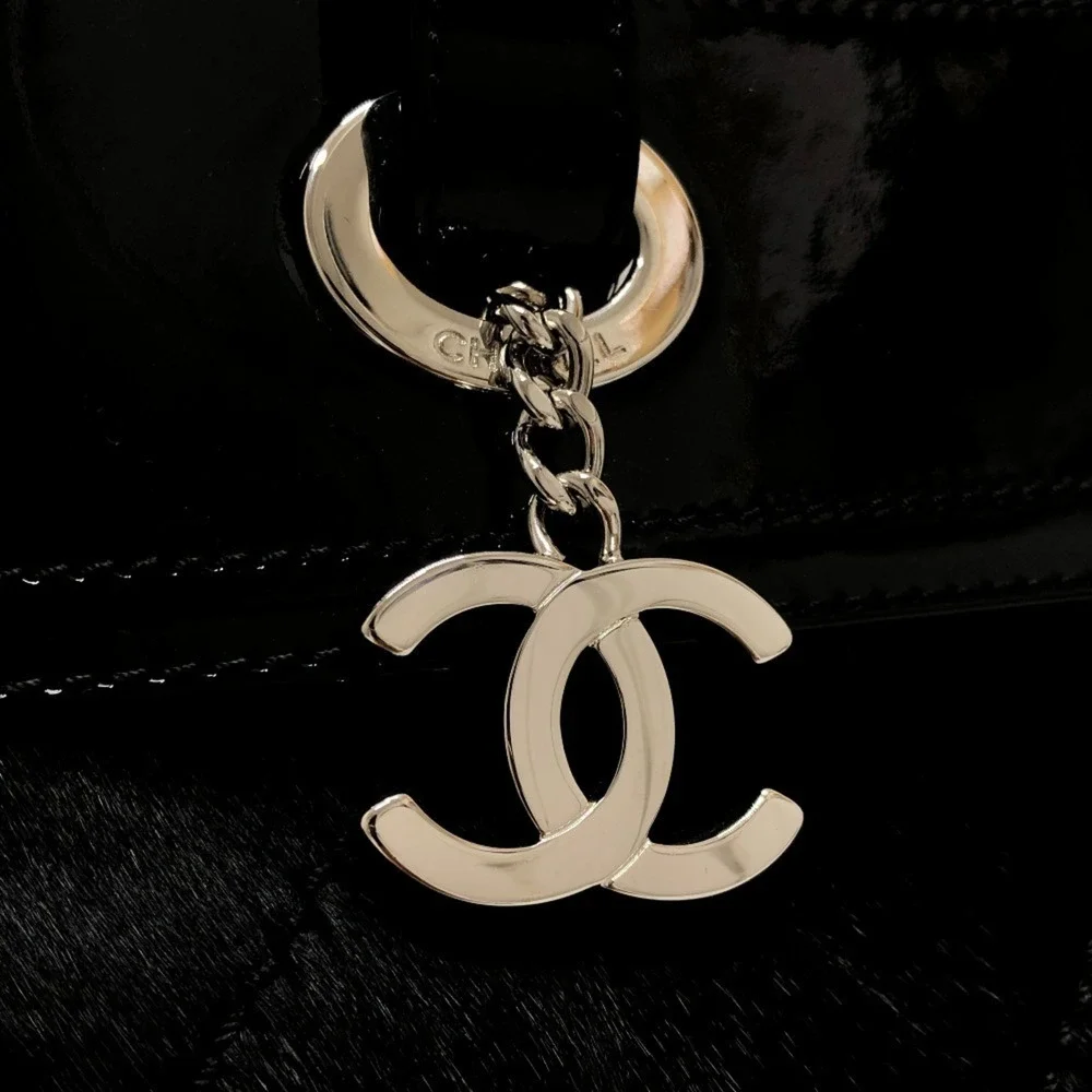 CHANEL Black Leather Logo Tote Bag